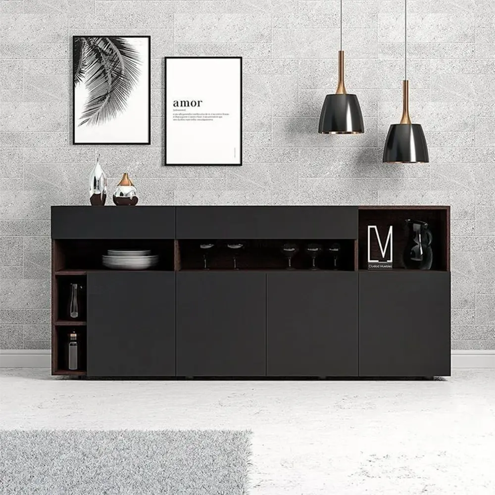 Modern Sideboard Cabinet with Open Shelves _ Wooden Buffet Unit
