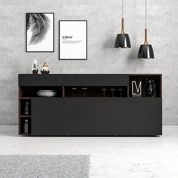 Modern Sideboard Cabinet with Open Shelves _ Wooden Buffet Unit