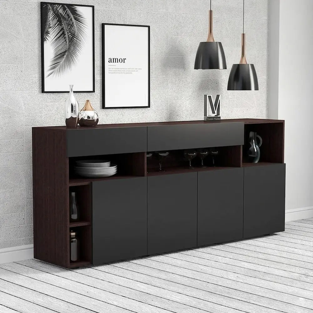 Modern Sideboard Cabinet with Open Shelves _ Wooden Buffet Unit