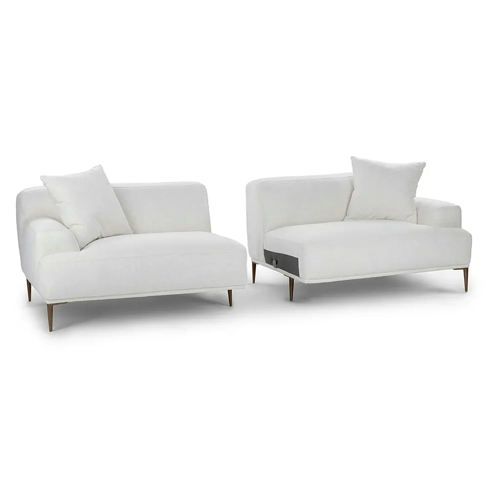 Two white sofas with cushions on a white background