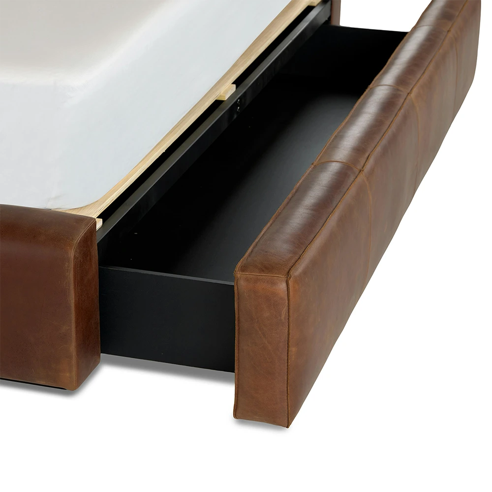 Plain Headboard Leather Bed with Drawer Storage
