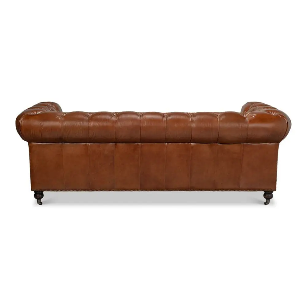 Brown leather sofa backside on a white background