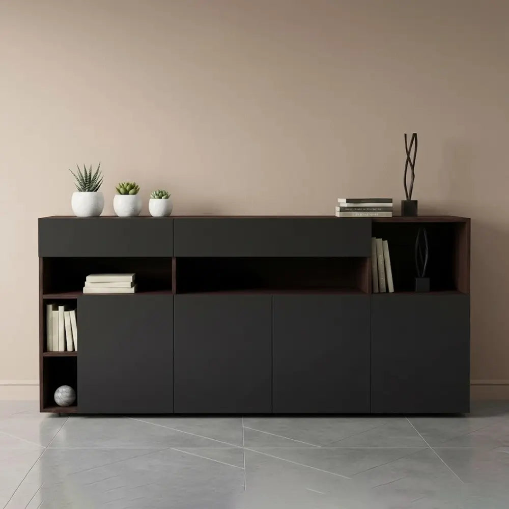 Modern Sideboard Cabinet with Open Shelves _ Wooden Buffet Unit