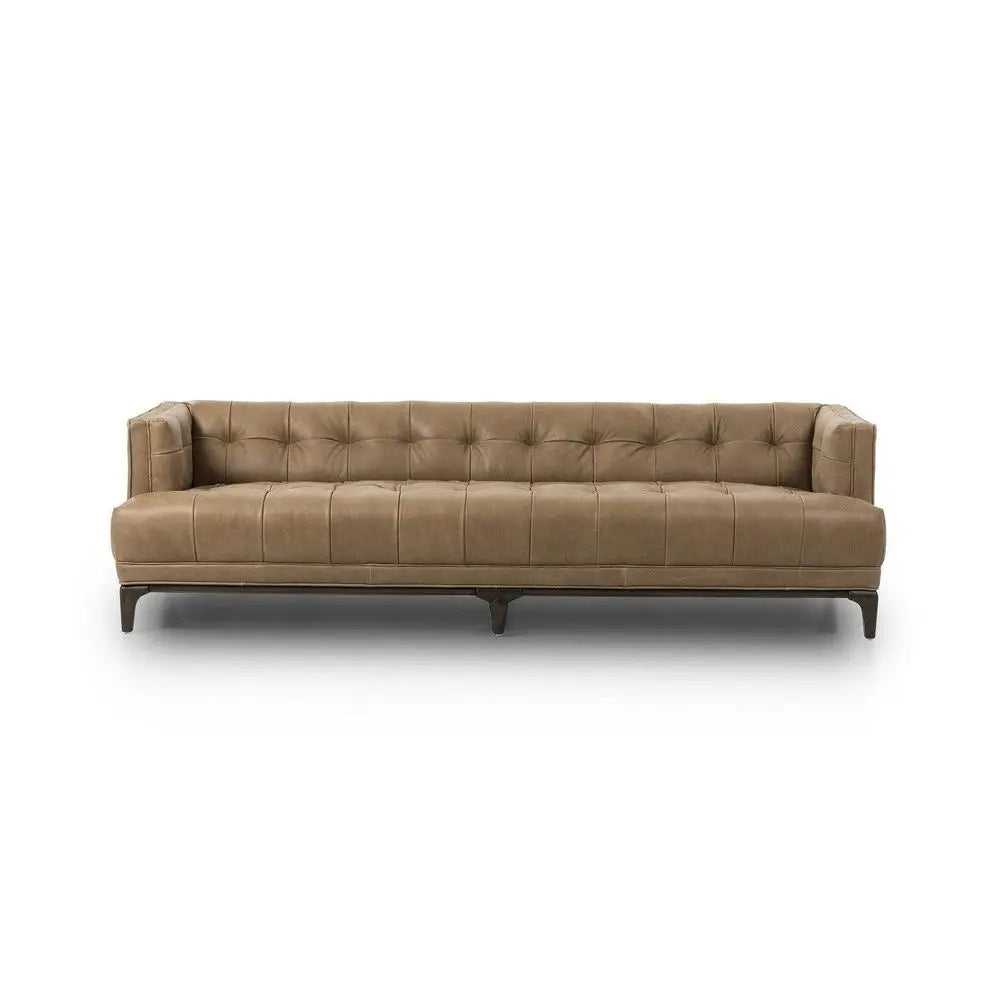Button Tufted 3 Seater Leather Sofa