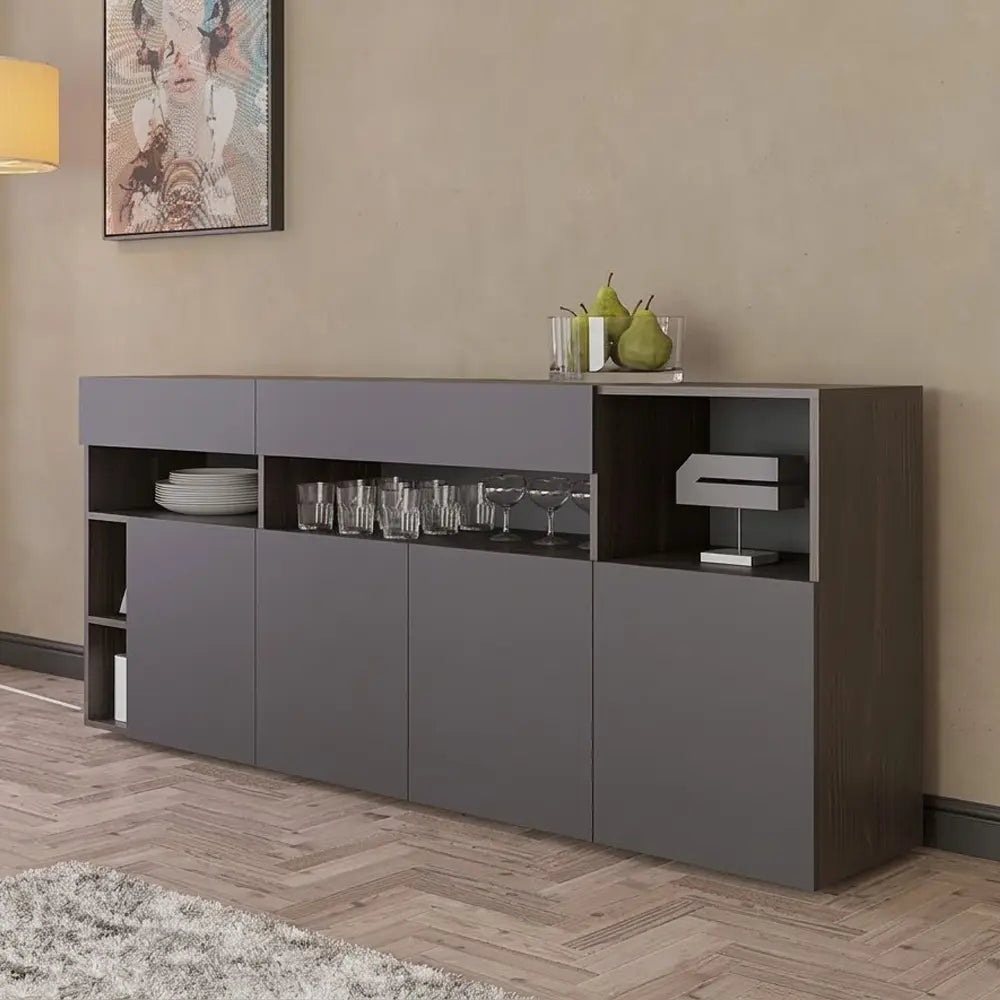 Modern Sideboard Cabinet with Open Shelves _ Wooden Buffet Unit
