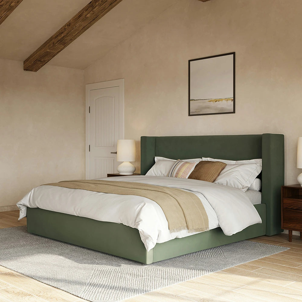 Winged Headboard Upholstered Bed