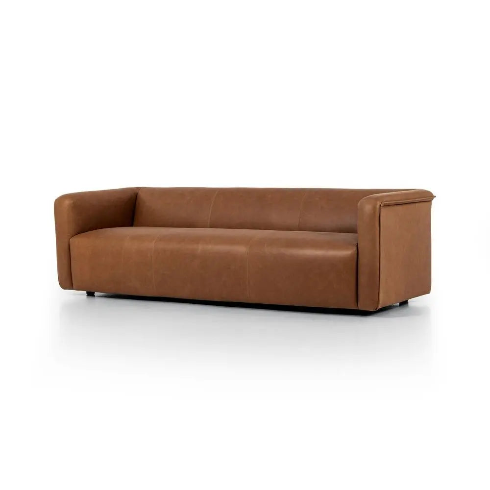 Plain 3 Seater Comfy Leather Sofa