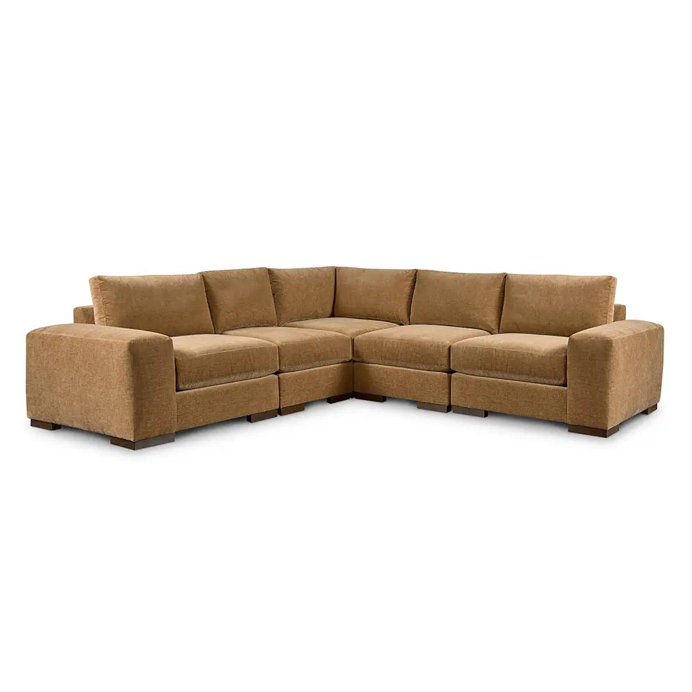 Brown sectional sofa with space efficiency in living room