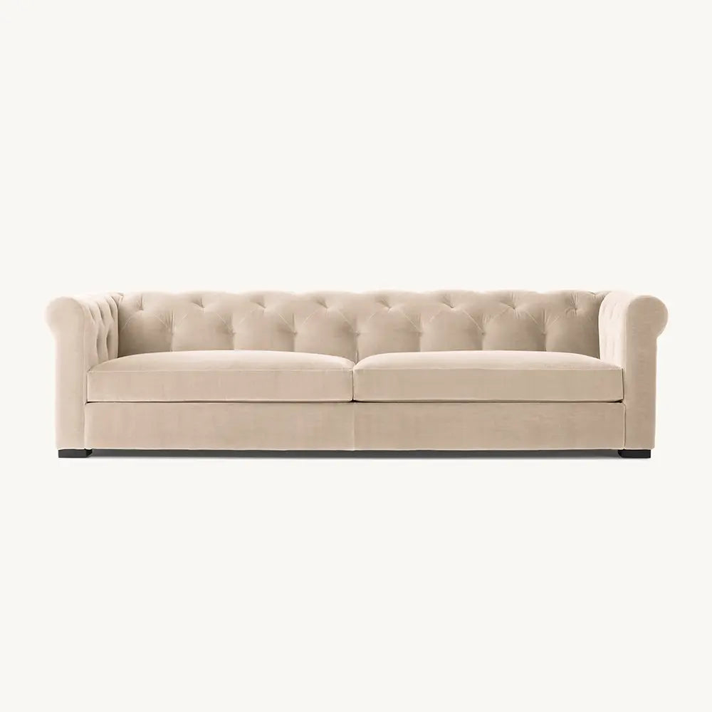 Beige sofa with cozy style in living room.