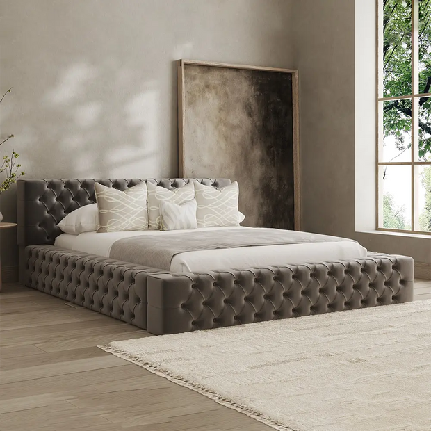 Button Tufted Low Headboard Bed