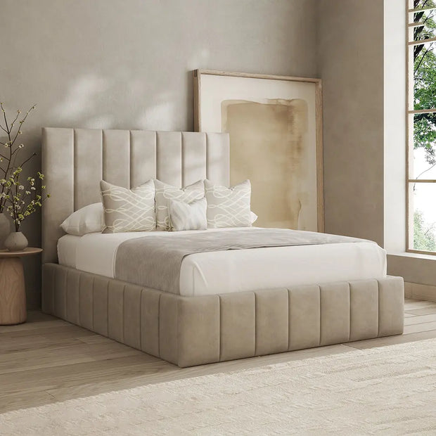 Vertical Lined Headboard Bed Frame