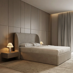 Luna Winged Plain Boucle Fabric Bed