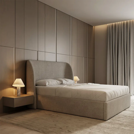 Luna Winged Plain Boucle Fabric Bed