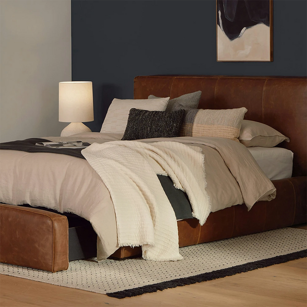 Plain Headboard Leather Bed with Drawer Storage