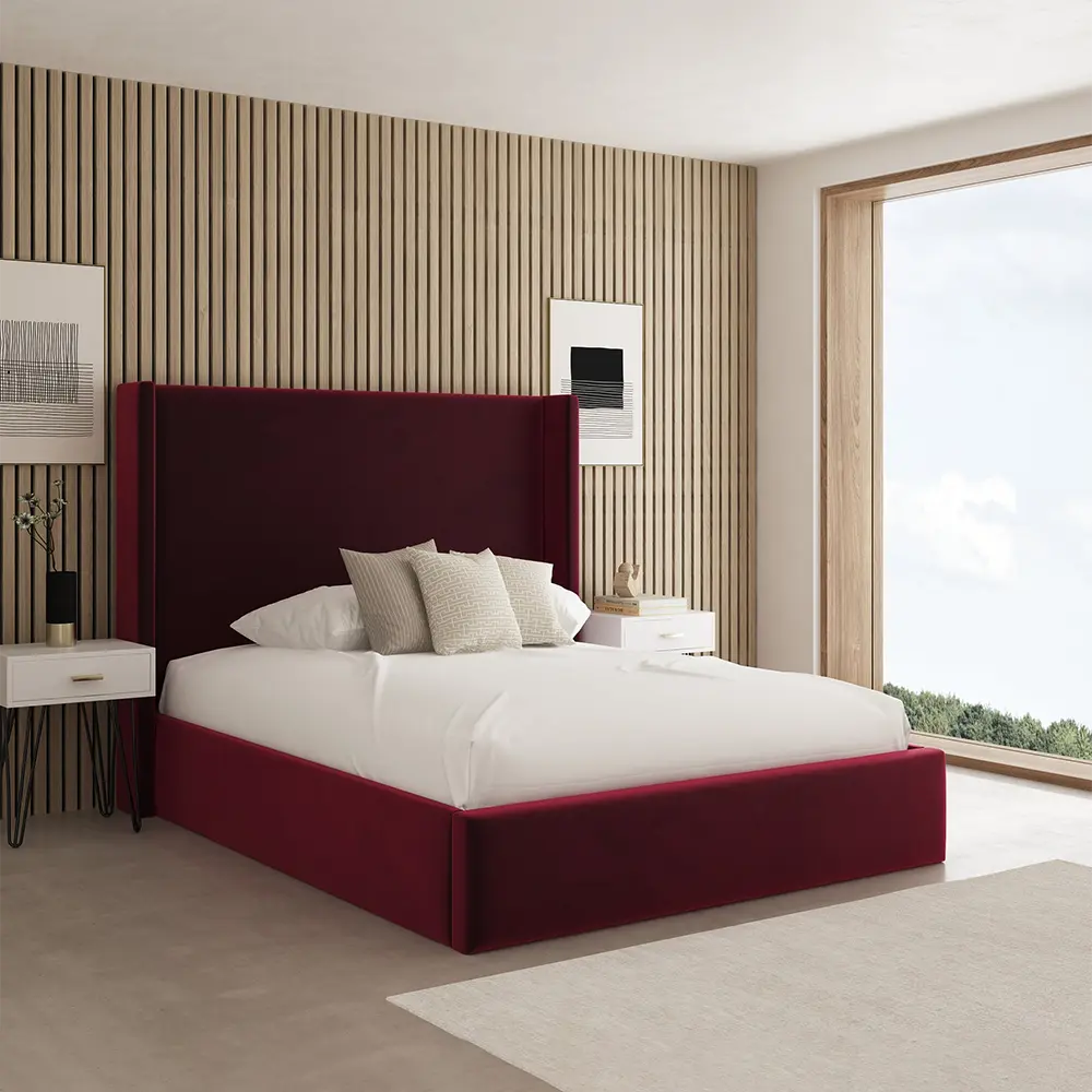 Red Velvet Upholstered Bed