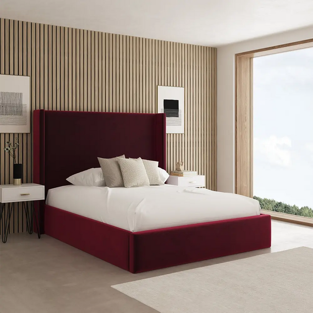 Red Velvet Upholstered Bed