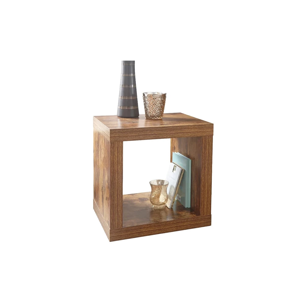 Wooden side table with stylish finish adds sophistication to bedroom.