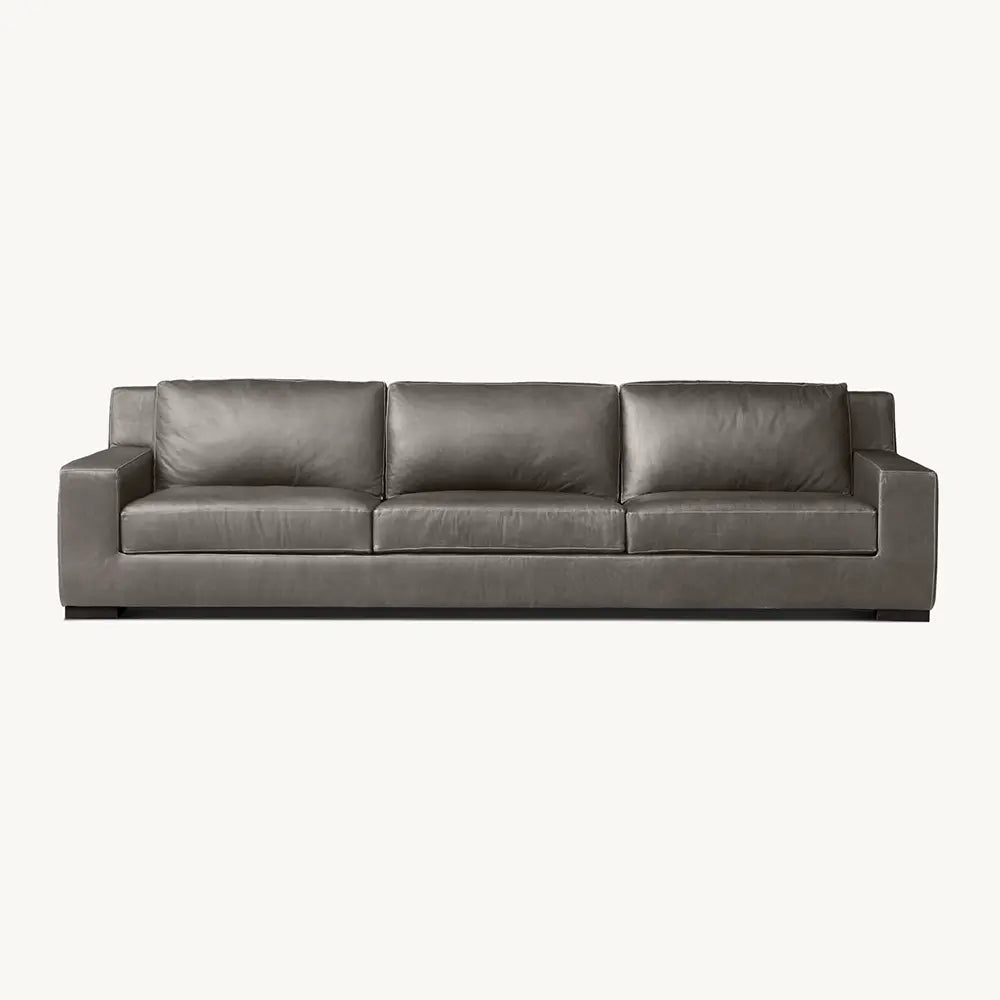 Black Leather Plain 3 Seater Sofa