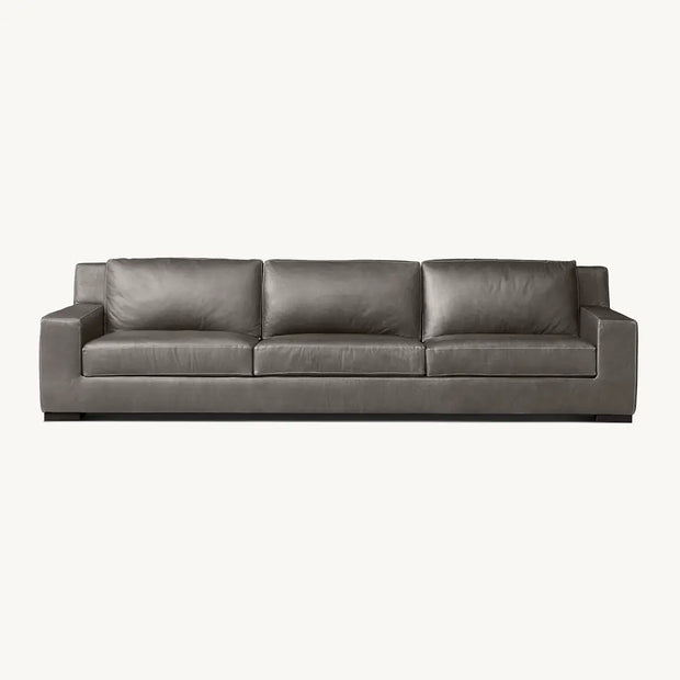 Black Leather Plain 3 Seater Sofa