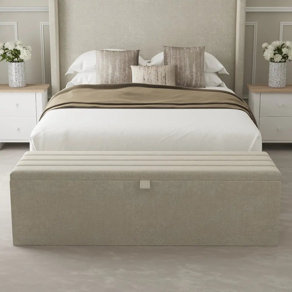 Linen Fabric Storage Ottoman