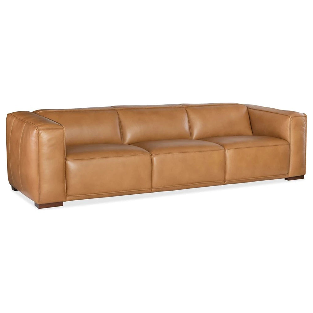 Stylish brown leather sofa on a white background