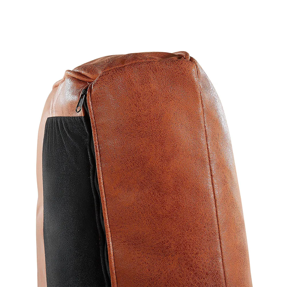 Brown leather fabric upholstery with a black interior of armchair.