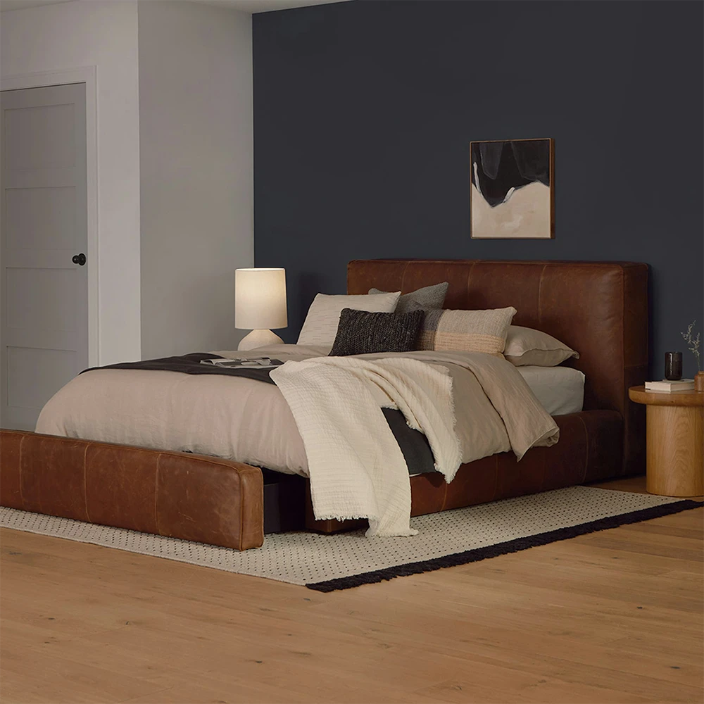 Plain Headboard Leather Bed with Drawer Storage