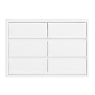 White cabinet with multiple drawers on a white background