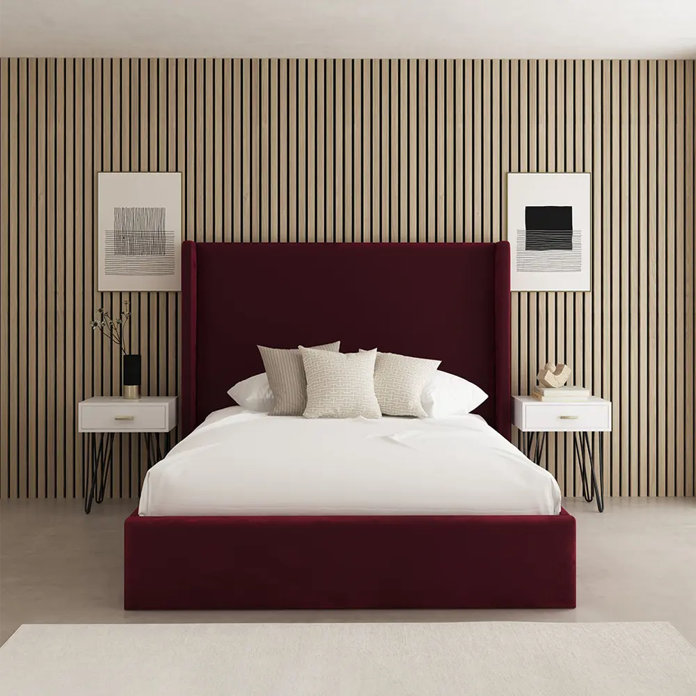 Red Velvet Upholstered Bed