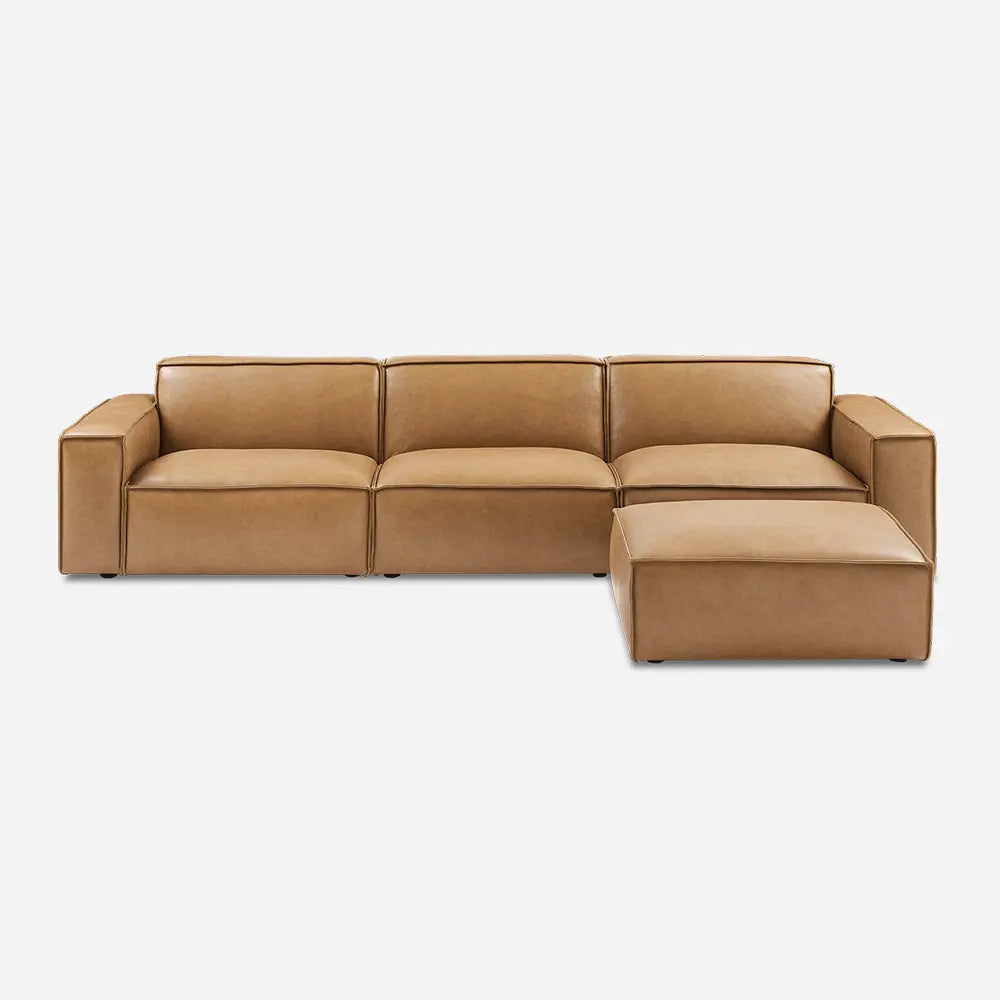 Brown leather sectional sofa with sturdy frame in elite lounge setting.