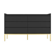 Black dresser with gold legs on a white background