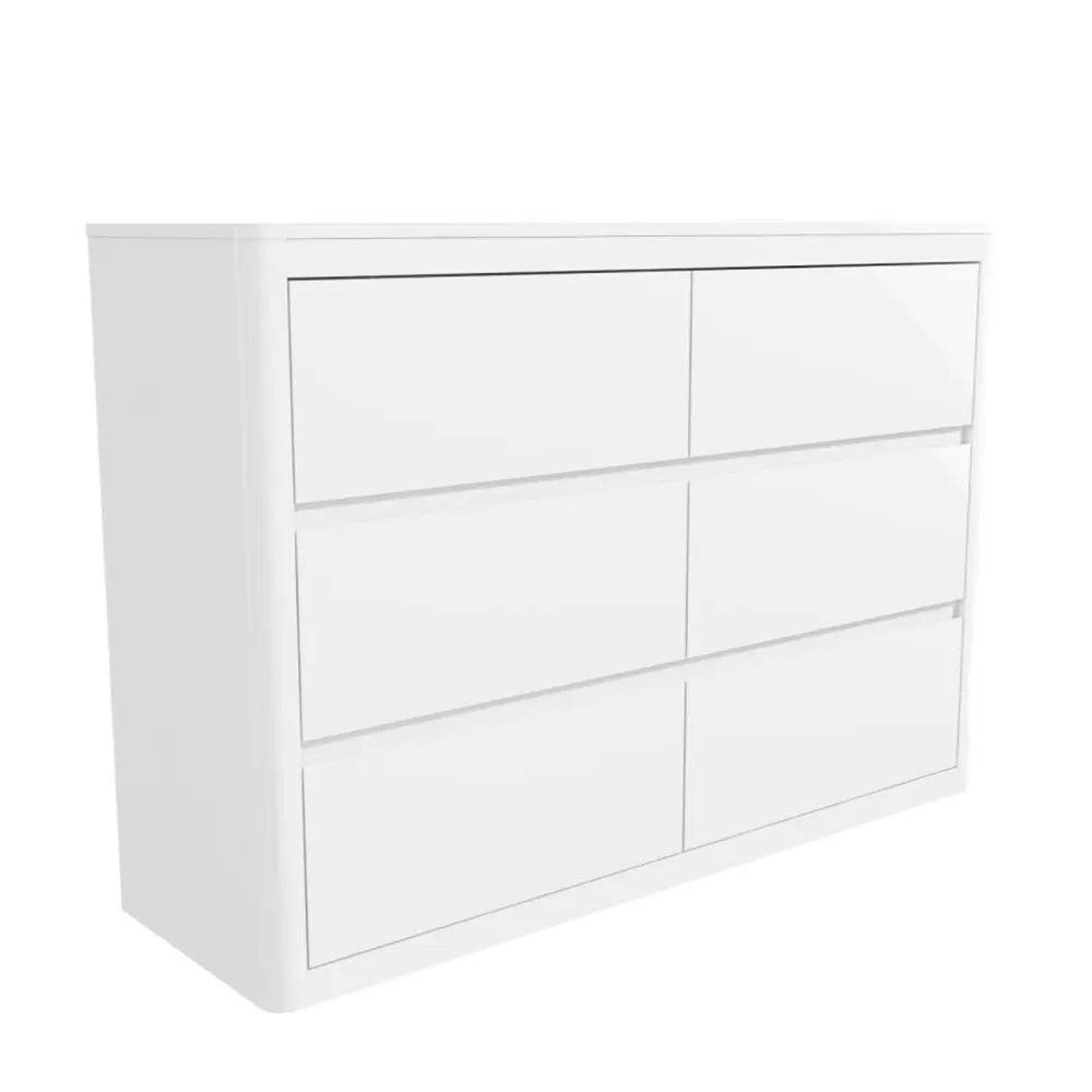White dresser with multiple drawers on a white background