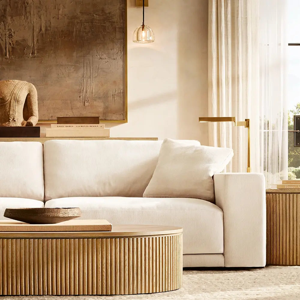 Modern living room with classy beige sofa.