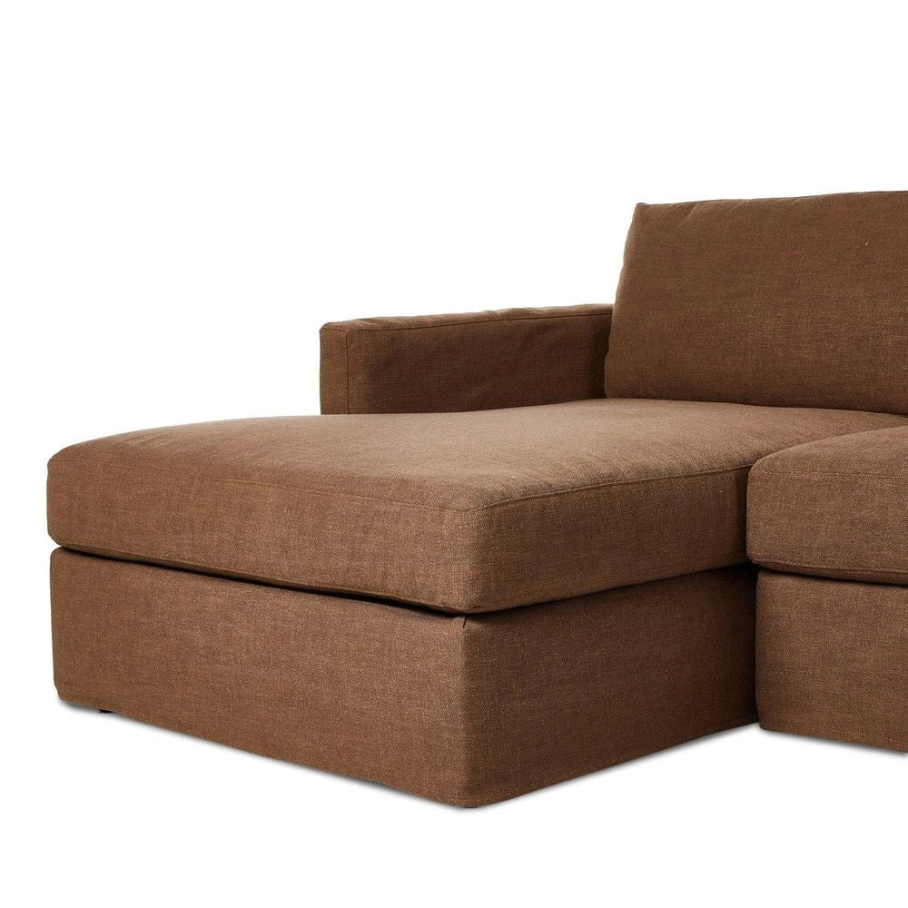 Brown sectional L shape sofa on a white background