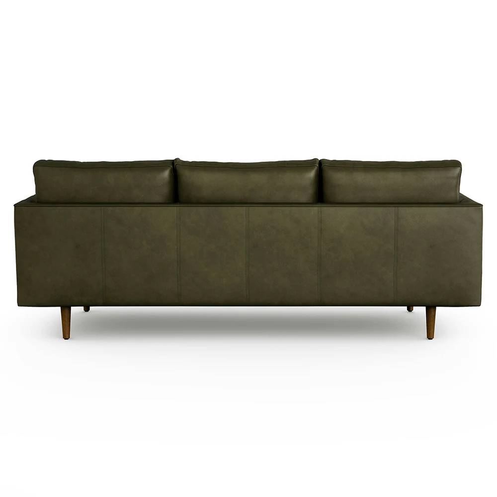 Green leather sofa backside on a white background