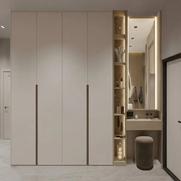 Custom Built-In Bedroom Closet System – LED Lighting & Floating Dressing Table