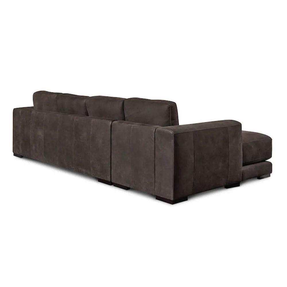 Jackson brown sectional sofa backside with sleek profile in lounge.