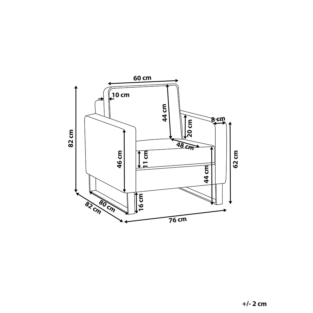 Measurement chart of a chair with dimensions labeled