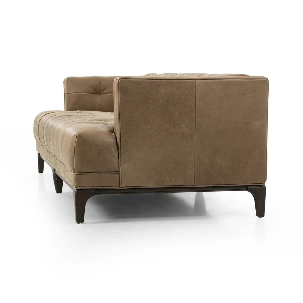 Button Tufted 3 Seater Leather Sofa