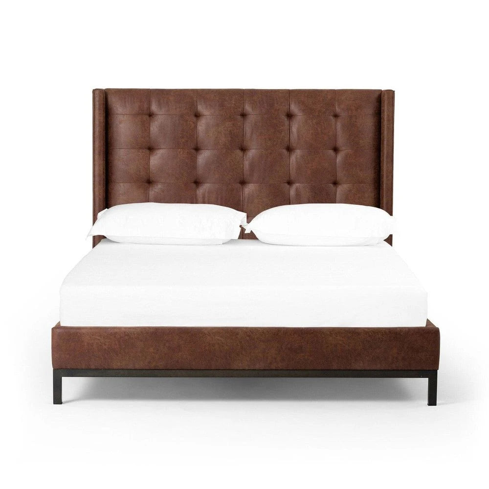 Tufted Headboard Faux Leather Bed