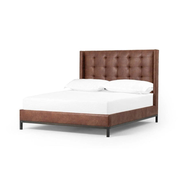 Tufted Headboard Faux Leather Bed