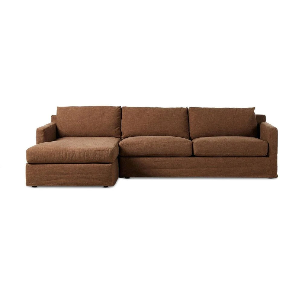 Brown L shape sectional sofa on a white background