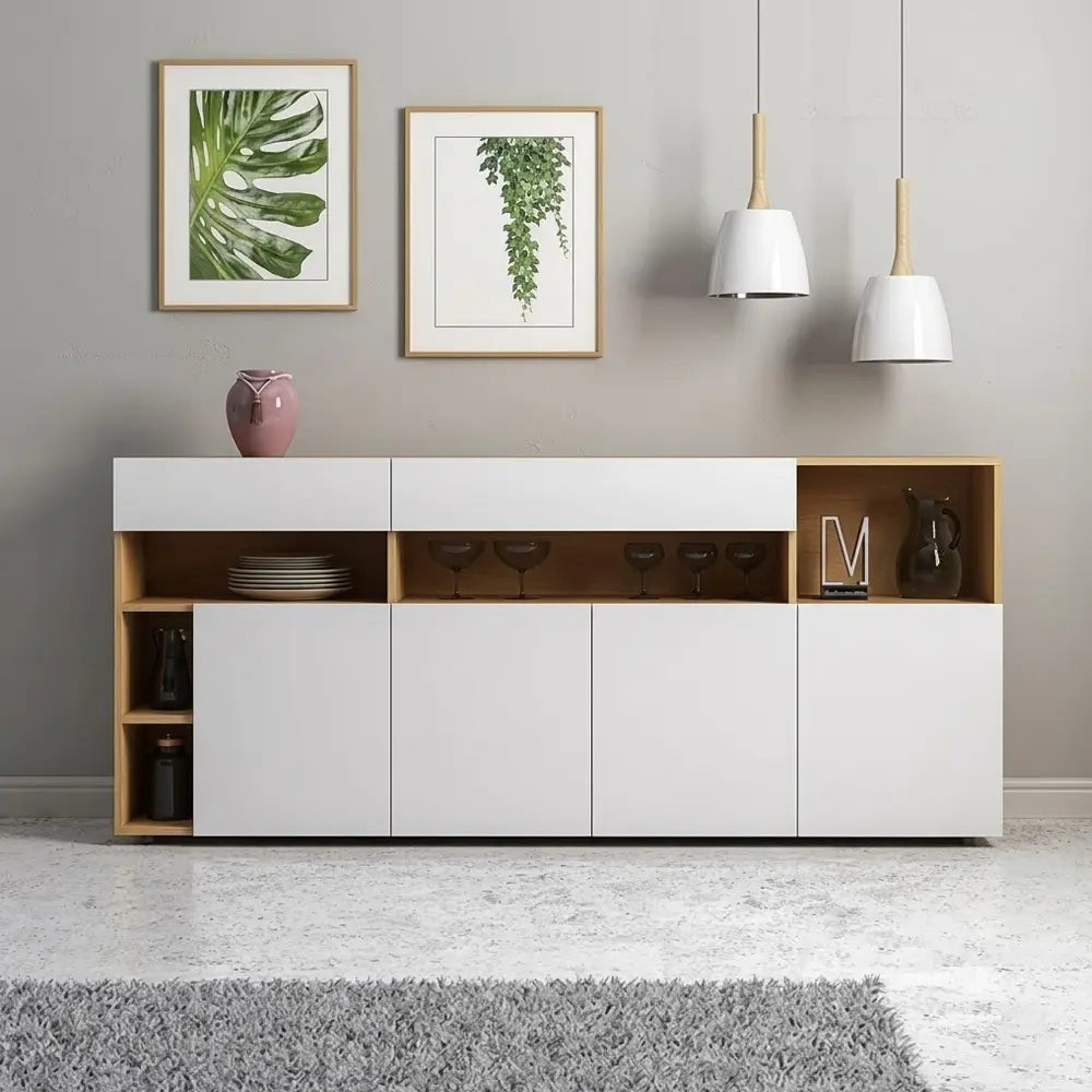 Modern Sideboard Cabinet with Open Shelves _ Wooden Buffet Unit