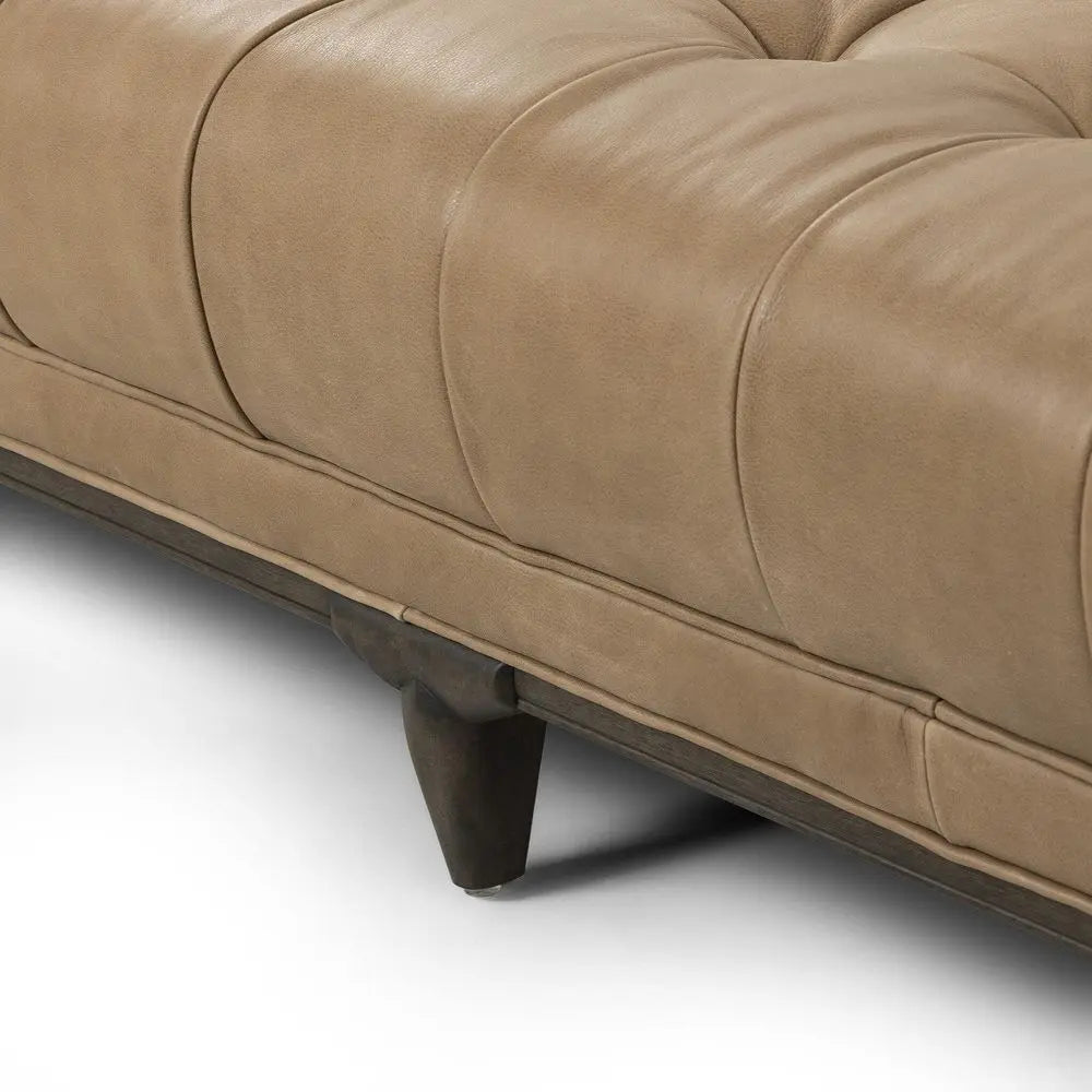 Button Tufted 3 Seater Leather Sofa