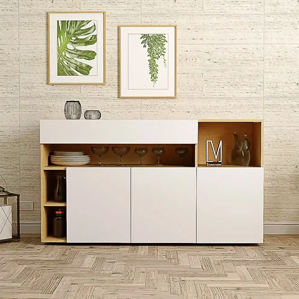 Modern Sideboard Cabinet with Open Shelves _ Wooden Buffet Unit